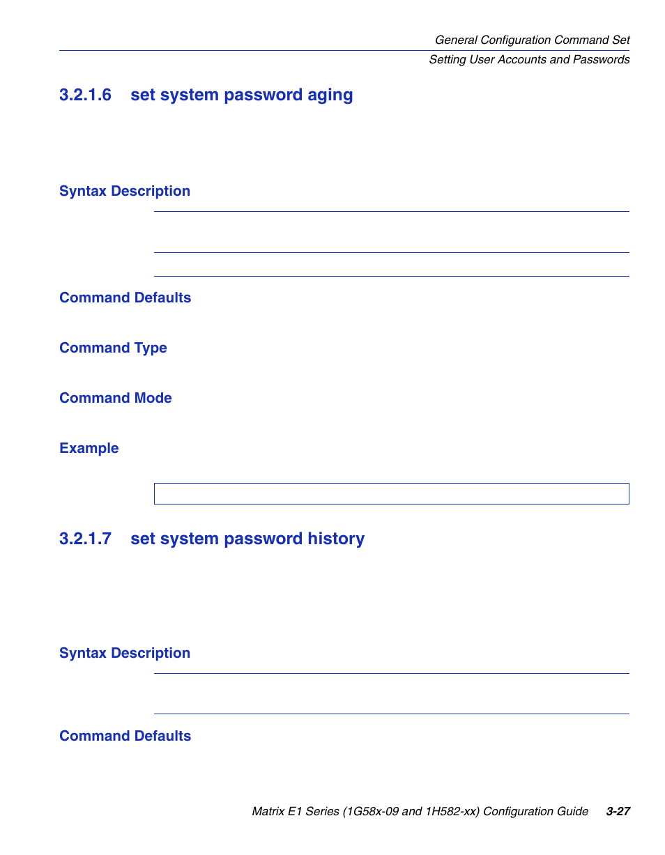 6 set system password aging, 7 set system password history, Set system password aging -27 | Set system password history -27, Section 3.2.1.6, Section 3.2.1.7 | Enterasys Networks 1G58x-09 User Manual | Page 75 / 808