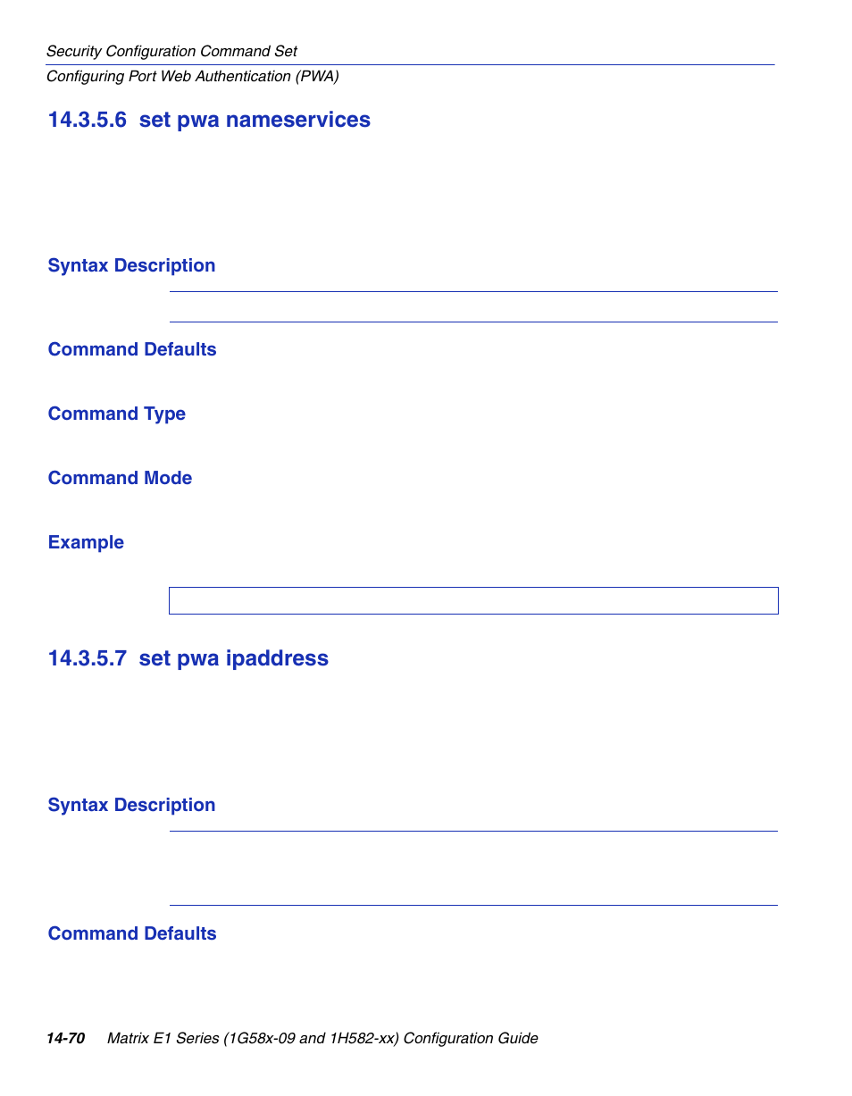 6 set pwa nameservices, 7 set pwa ipaddress, Set pwa nameservices -70 | Set pwa ipaddress -70, Section 14.3.5.6, Section 14.3.5.7 | Enterasys Networks 1G58x-09 User Manual | Page 752 / 808