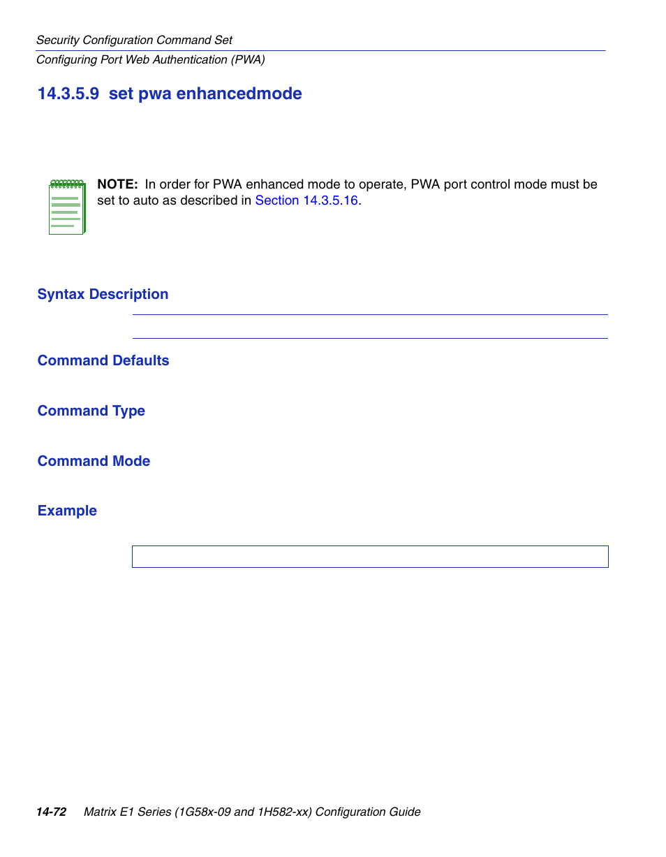 9 set pwa enhancedmode, Set pwa enhancedmode -72, Section 14.3.5.9 | Enterasys Networks 1G58x-09 User Manual | Page 754 / 808