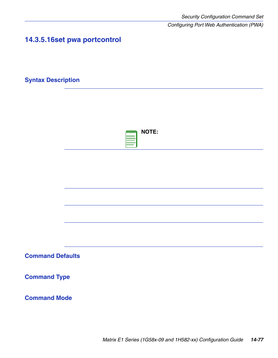 16 set pwa portcontrol, Set pwa portcontrol -77, Portcontrol | Section 14.3.5.16, 16set pwa portcontrol | Enterasys Networks 1G58x-09 User Manual | Page 759 / 808