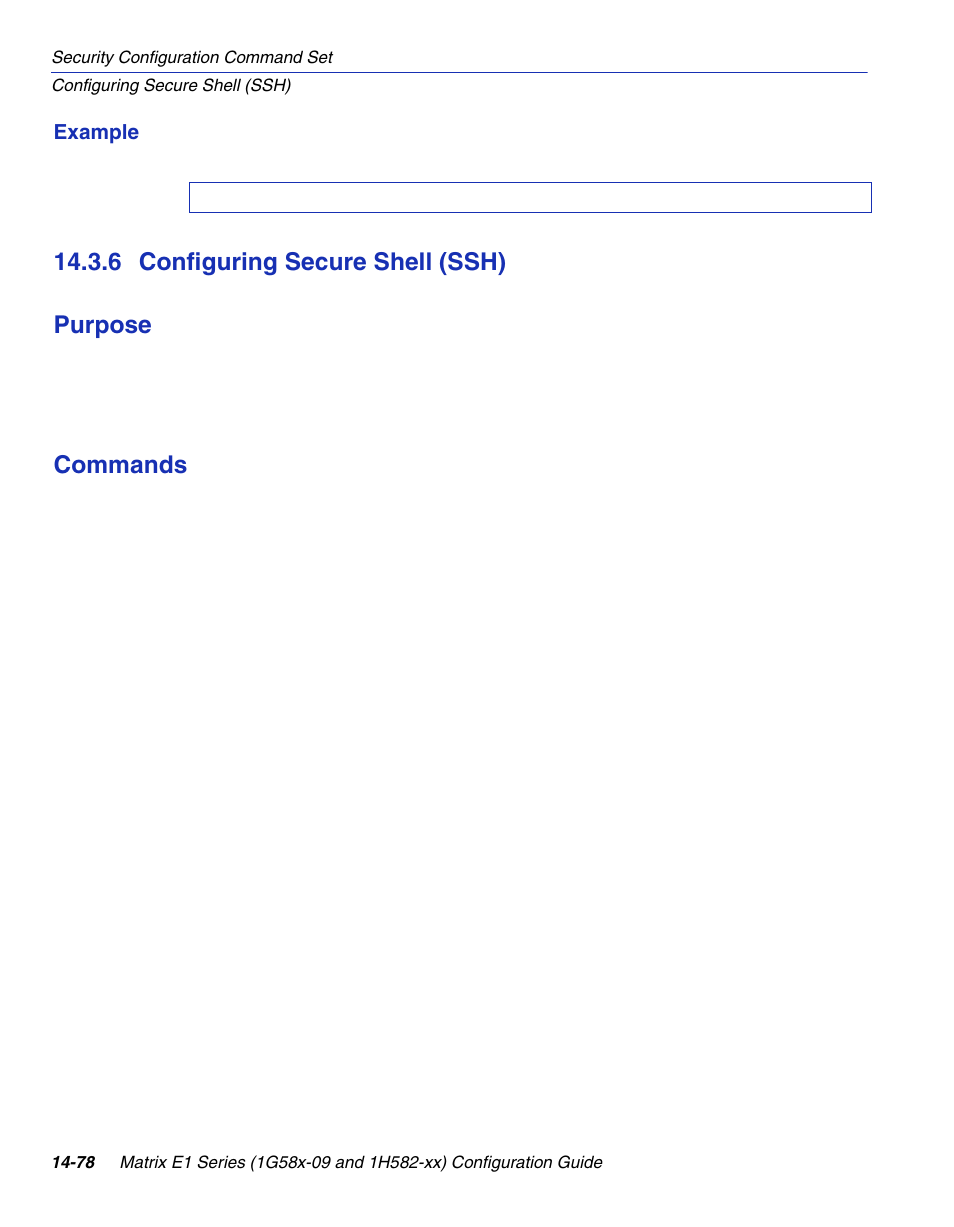 6 configuring secure shell (ssh), Configuring secure shell (ssh) -78, Section 14.3.6 | 6 configuring secure shell (ssh) purpose, Commands | Enterasys Networks 1G58x-09 User Manual | Page 760 / 808