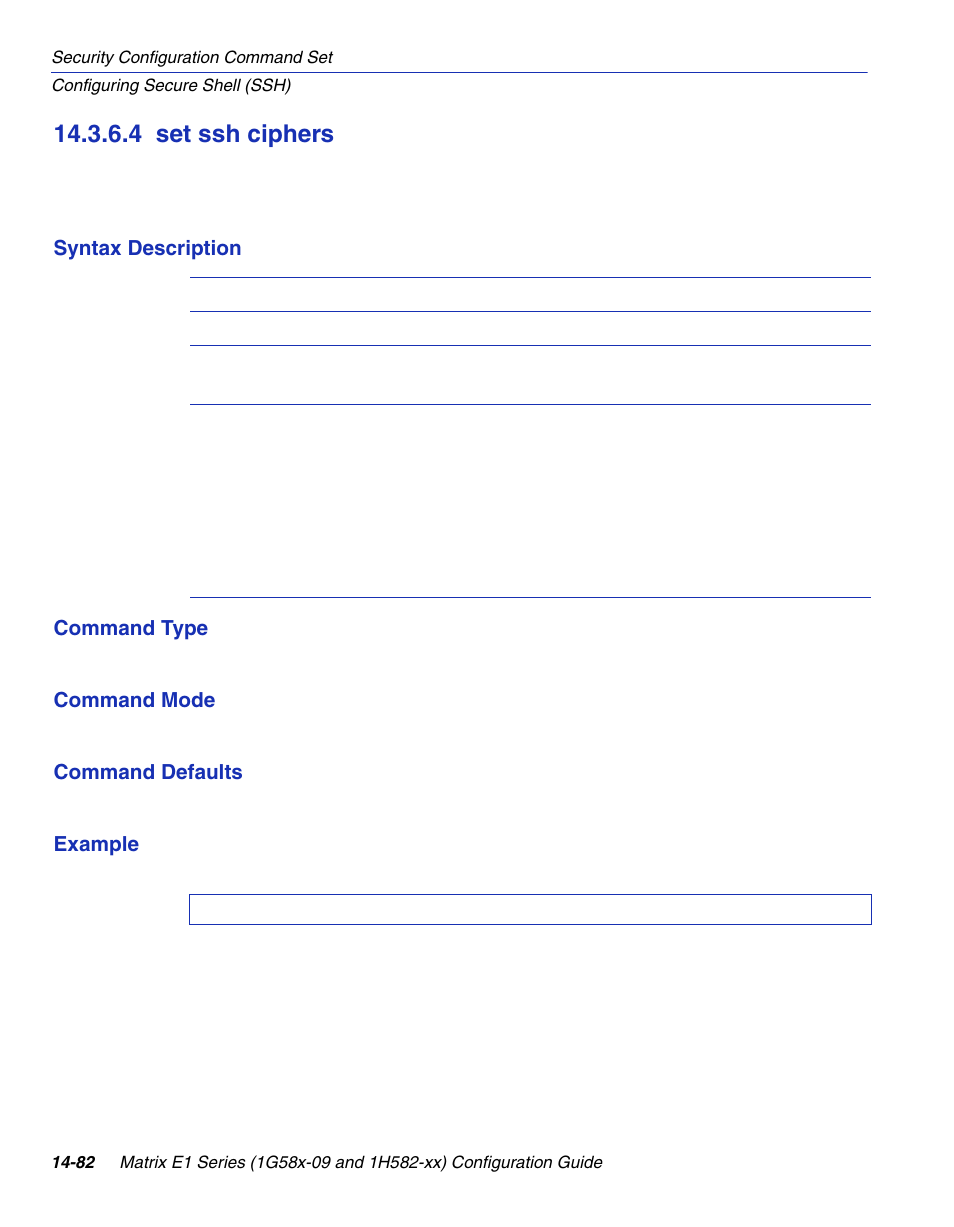 4 set ssh ciphers, Set ssh ciphers -82, Set ssh ciphers | Section 14.3.6.4 | Enterasys Networks 1G58x-09 User Manual | Page 764 / 808