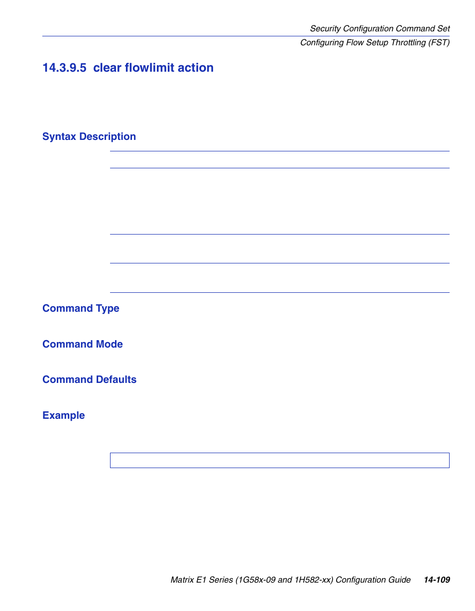 5 clear flowlimit action, Clear flowlimit action -109, Clear flowlimit action | Section 14.3.9.5 | Enterasys Networks 1G58x-09 User Manual | Page 791 / 808