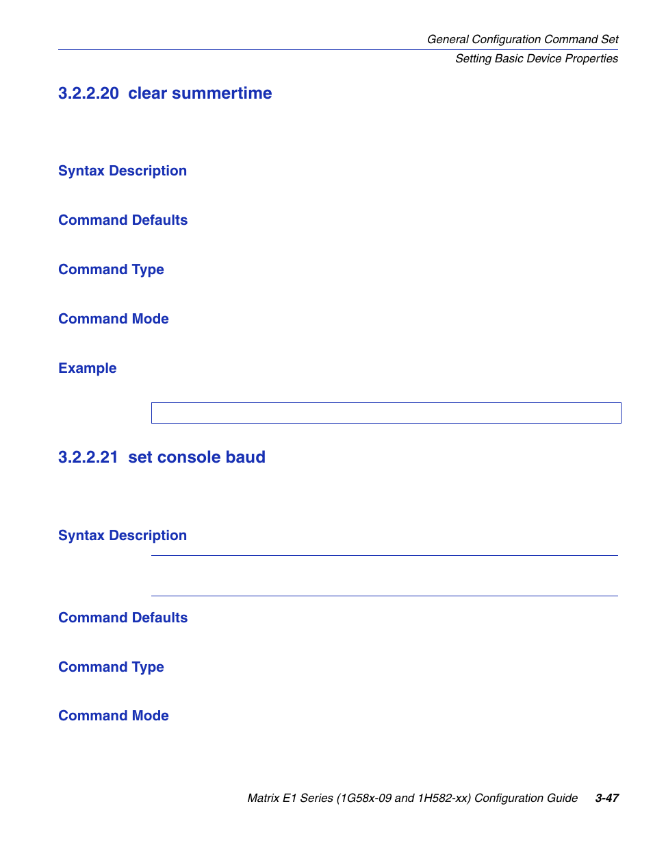 20 clear summertime, 21 set console baud, Clear summertime -47 | Set console baud -47, Section 3.2.2.21 | Enterasys Networks 1G58x-09 User Manual | Page 95 / 808