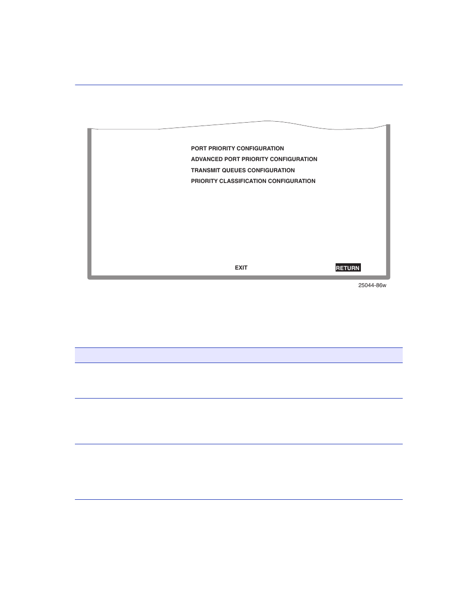 1 priority configuration menu screen, Menu descriptions | Enterasys Networks 2200 User Manual | Page 127 / 330