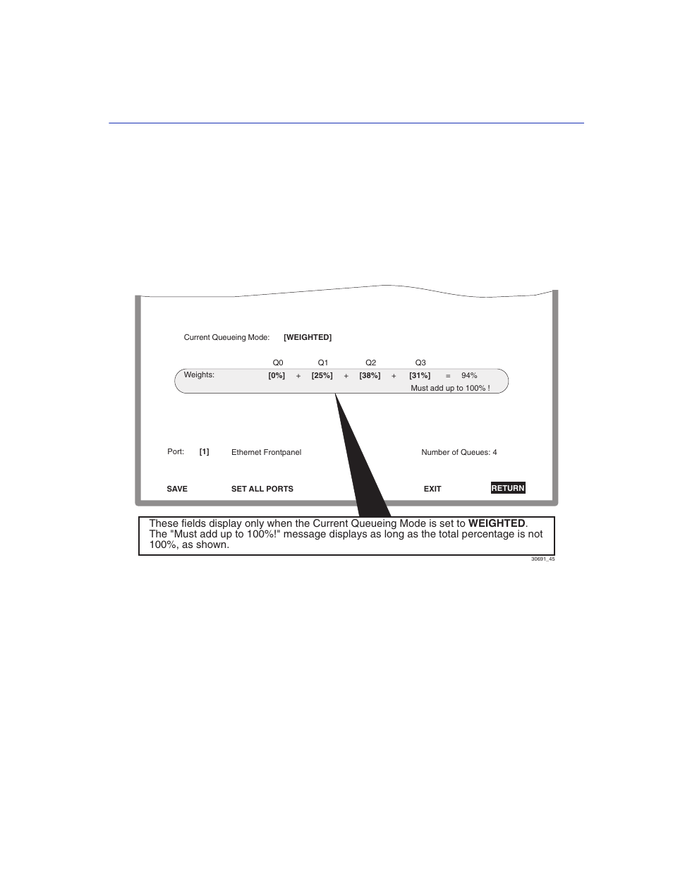 Transmit queues configuration screen, How to access, Screen example | Enterasys Networks 2200 User Manual | Page 137 / 330