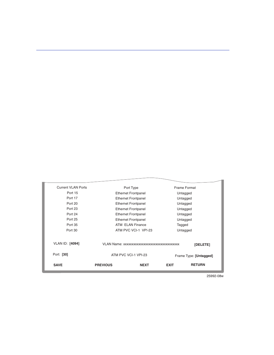 6 vlan forwarding configuration screen, Vlan forwarding configuration screen -18, Vlan forwarding configuration screen | Vlan forwarding configuration, Section 7.6, 6 vlan forwarding configuration screen when to use, How to access, Screen example | Enterasys Networks 2200 User Manual | Page 186 / 330