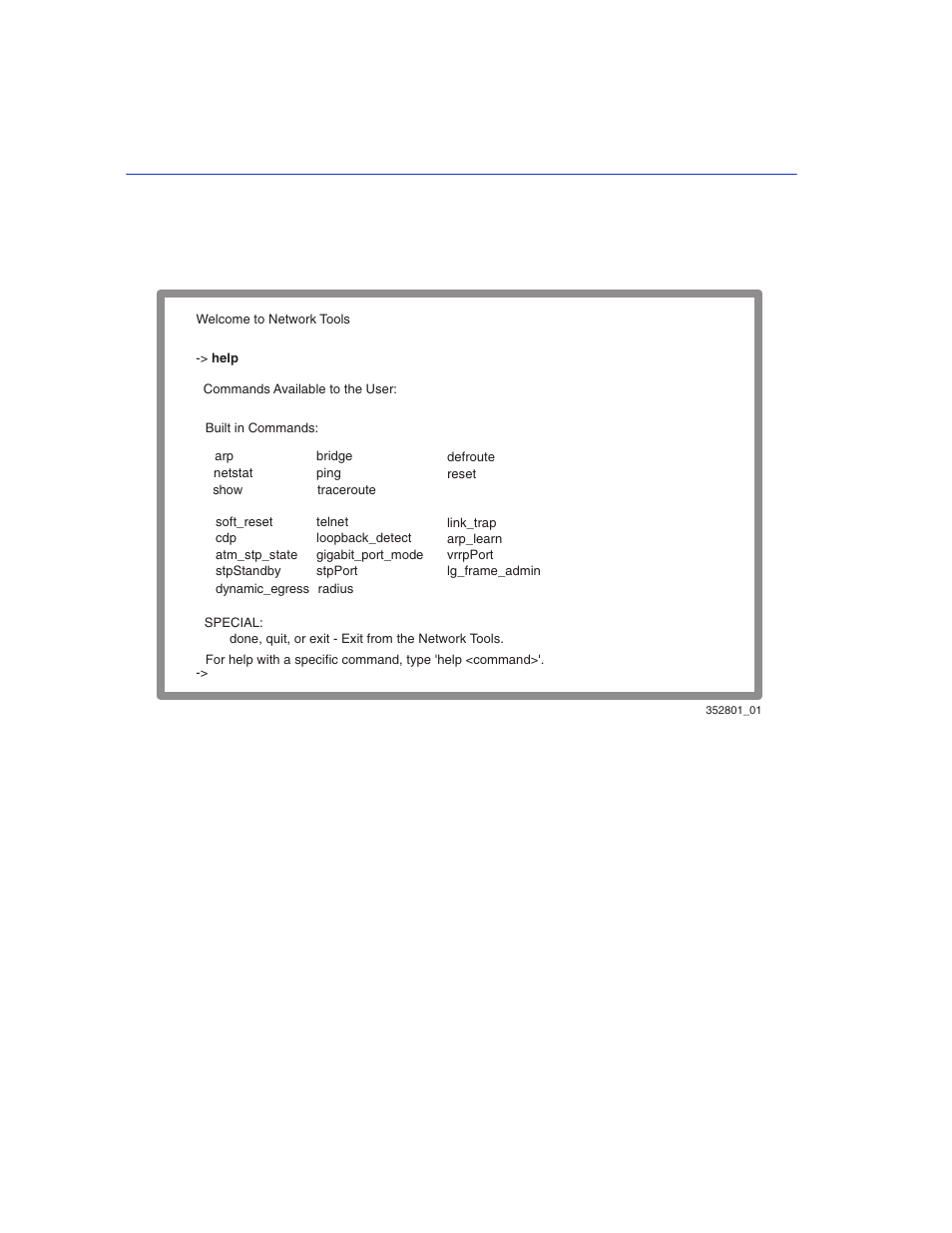 Network tools help screen, Screen example | Enterasys Networks 2200 User Manual | Page 238 / 330