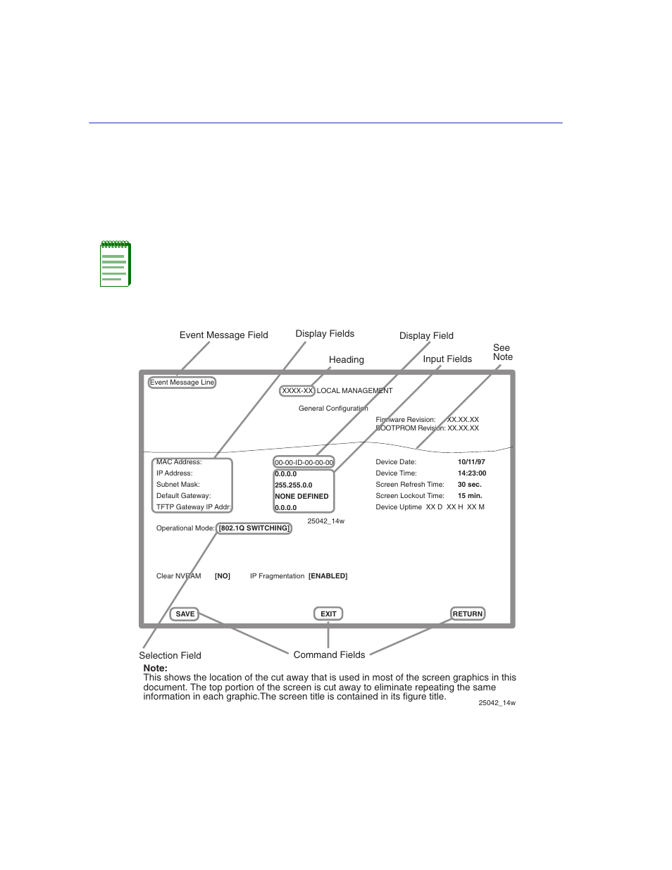 4 local management screen elements, Local management screen elements -4, Example of a local management screen | Enterasys Networks 2200 User Manual | Page 26 / 330