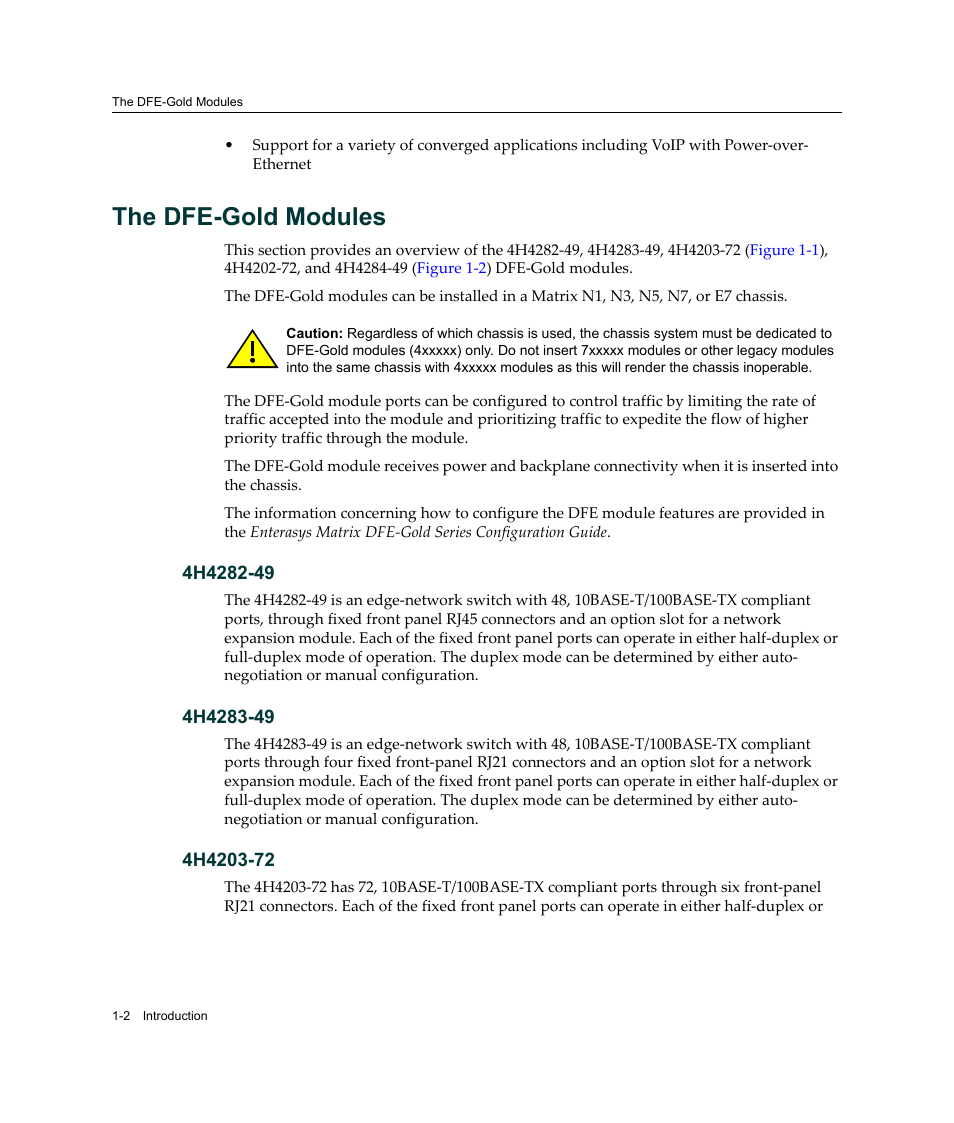 The dfe-gold modules, The dfe-gold modules -2 | Enterasys Networks Enterasys Gold Distributed Forwarding Engine 4H4284-49 User Manual | Page 22 / 90