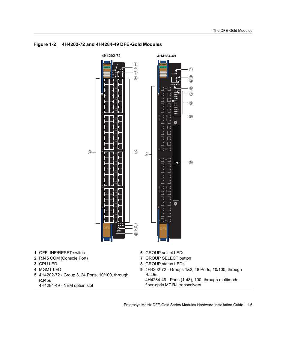 4h4202-72 and 4h4284-49, Dfe-gold modules | Enterasys Networks Enterasys Gold Distributed Forwarding Engine 4H4284-49 User Manual | Page 25 / 90