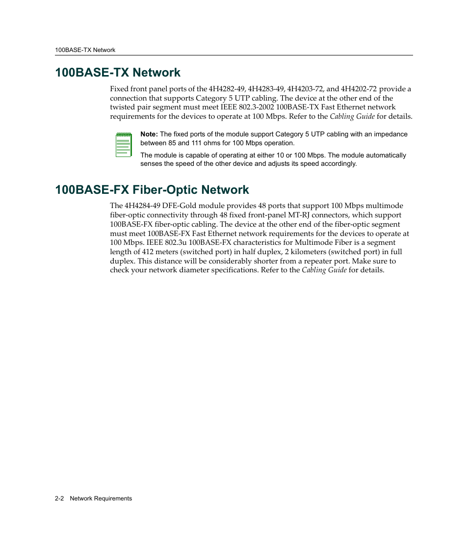 100base-tx network, 100base-fx fiber-optic network, 100base‐tx network | 100base‐fx fiber‐optic network | Enterasys Networks Enterasys Gold Distributed Forwarding Engine 4H4284-49 User Manual | Page 30 / 90