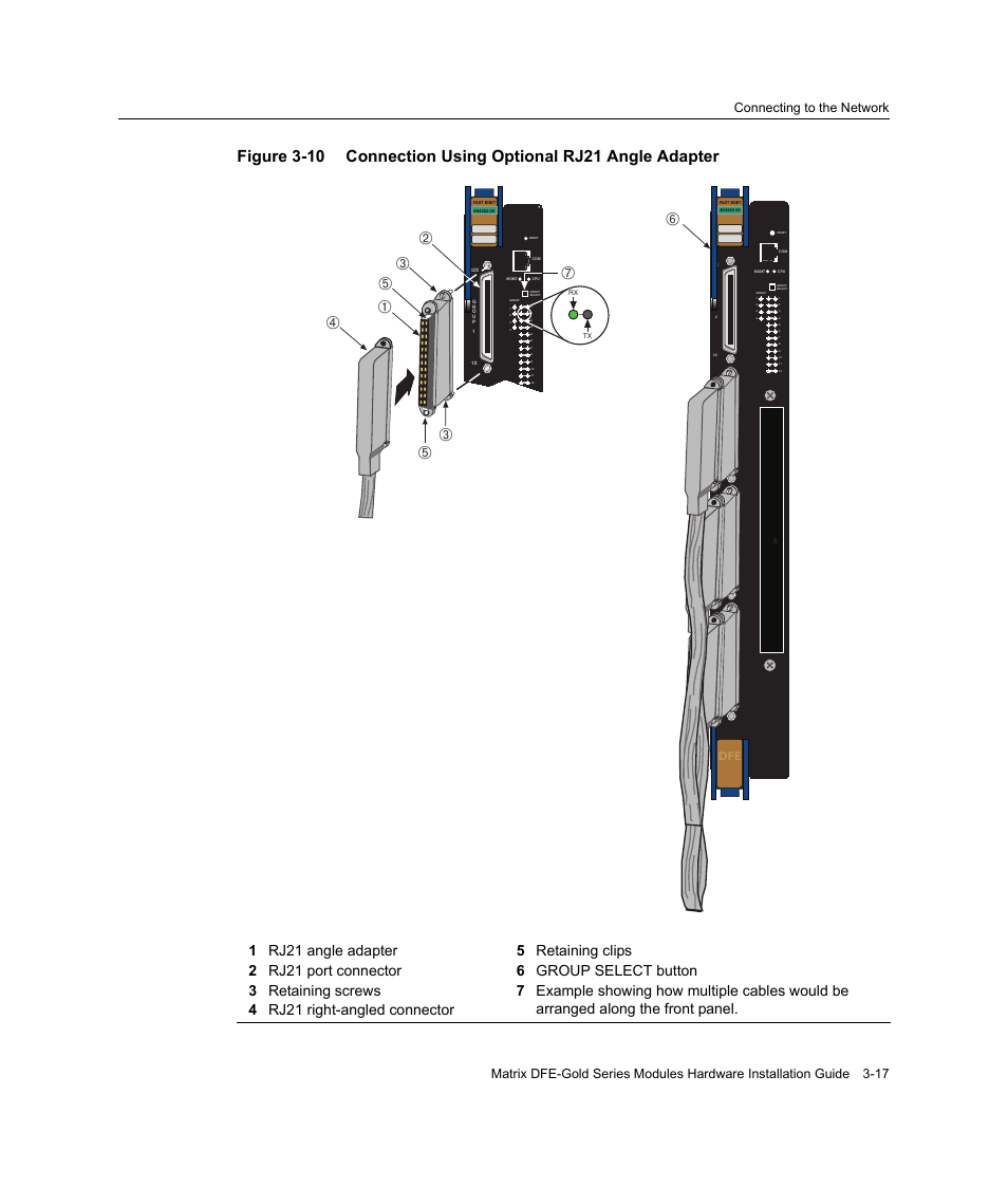 Connection using optional rj21 angle adapter -17, Figure 3‐10, Figure 3-10 | Enterasys Networks Enterasys Gold Distributed Forwarding Engine 4H4284-49 User Manual | Page 47 / 90