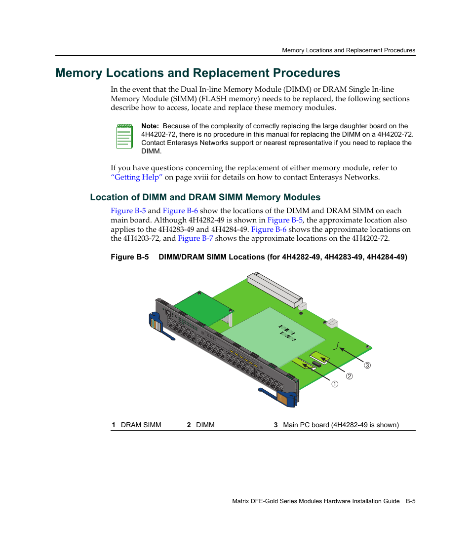 Memory locations and replacement procedures | Enterasys Networks Enterasys Gold Distributed Forwarding Engine 4H4284-49 User Manual | Page 79 / 90