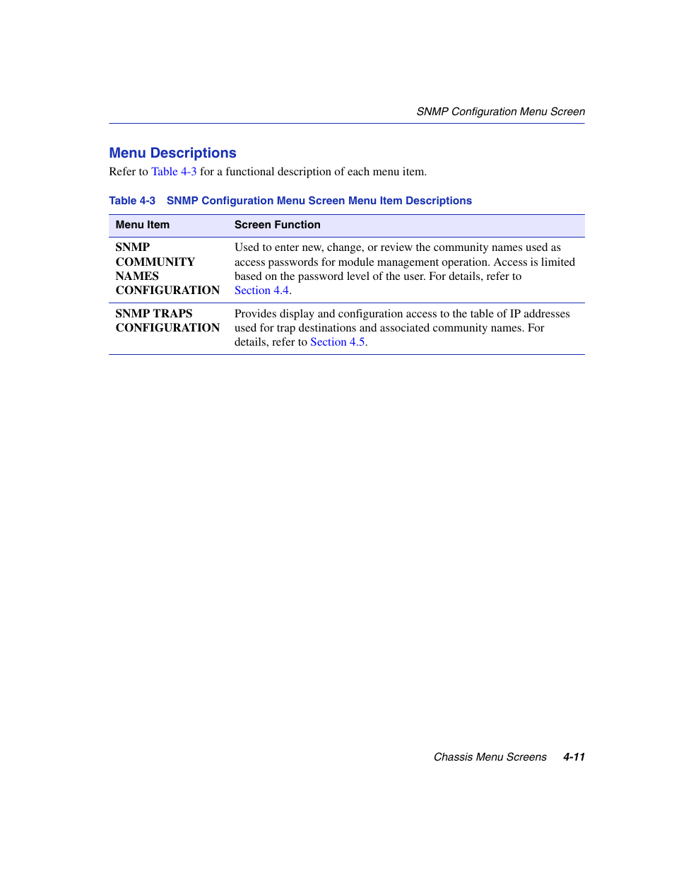 Menu descriptions | Enterasys Networks 6H2xx User Manual | Page 111 / 430