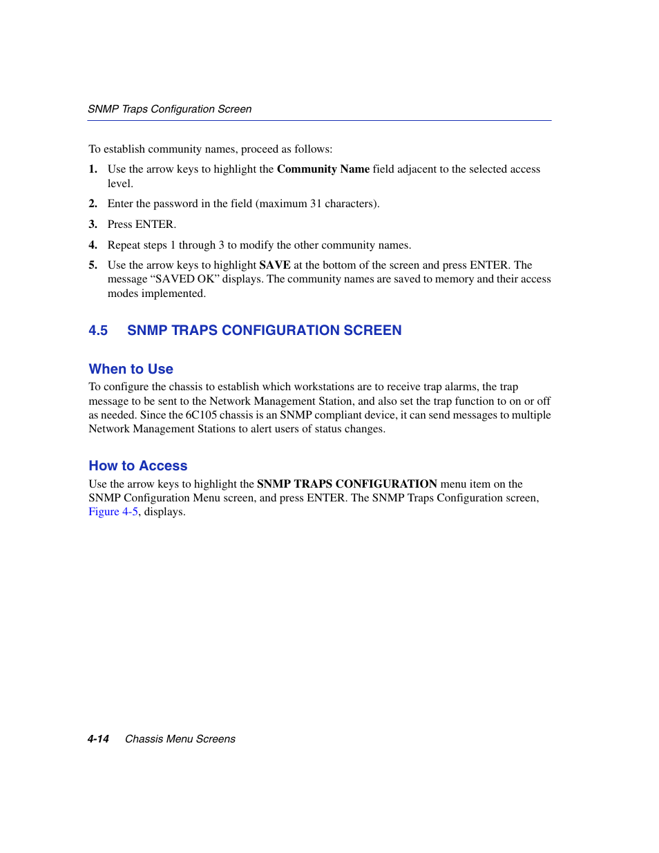 5 snmp traps configuration screen, Snmp traps configuration screen -14, Snmp traps configuration | Section 4.5 | Enterasys Networks 6H2xx User Manual | Page 114 / 430