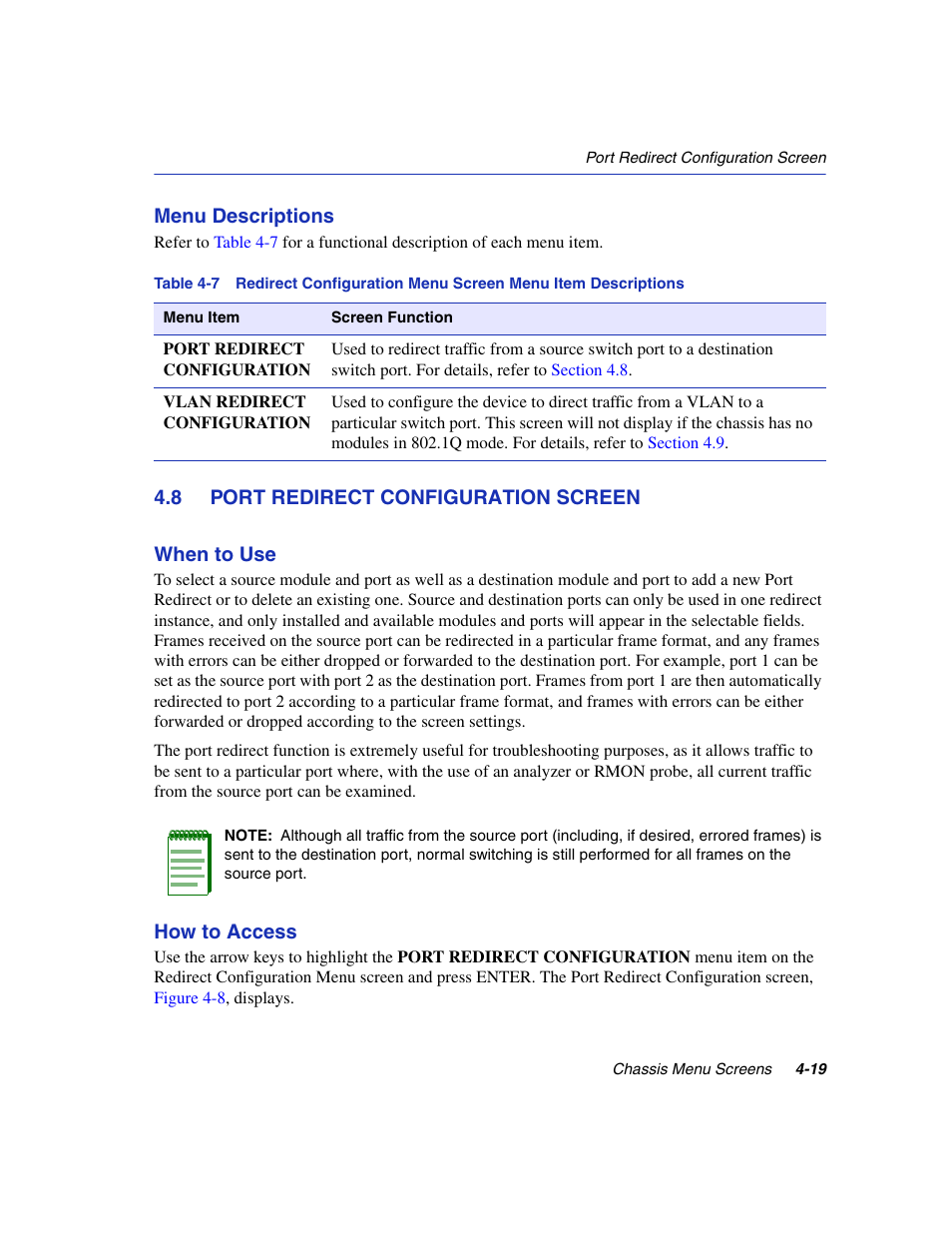 8 port redirect configuration screen, Port redirect configuration screen -19, Port redirect configuration | Enterasys Networks 6H2xx User Manual | Page 119 / 430