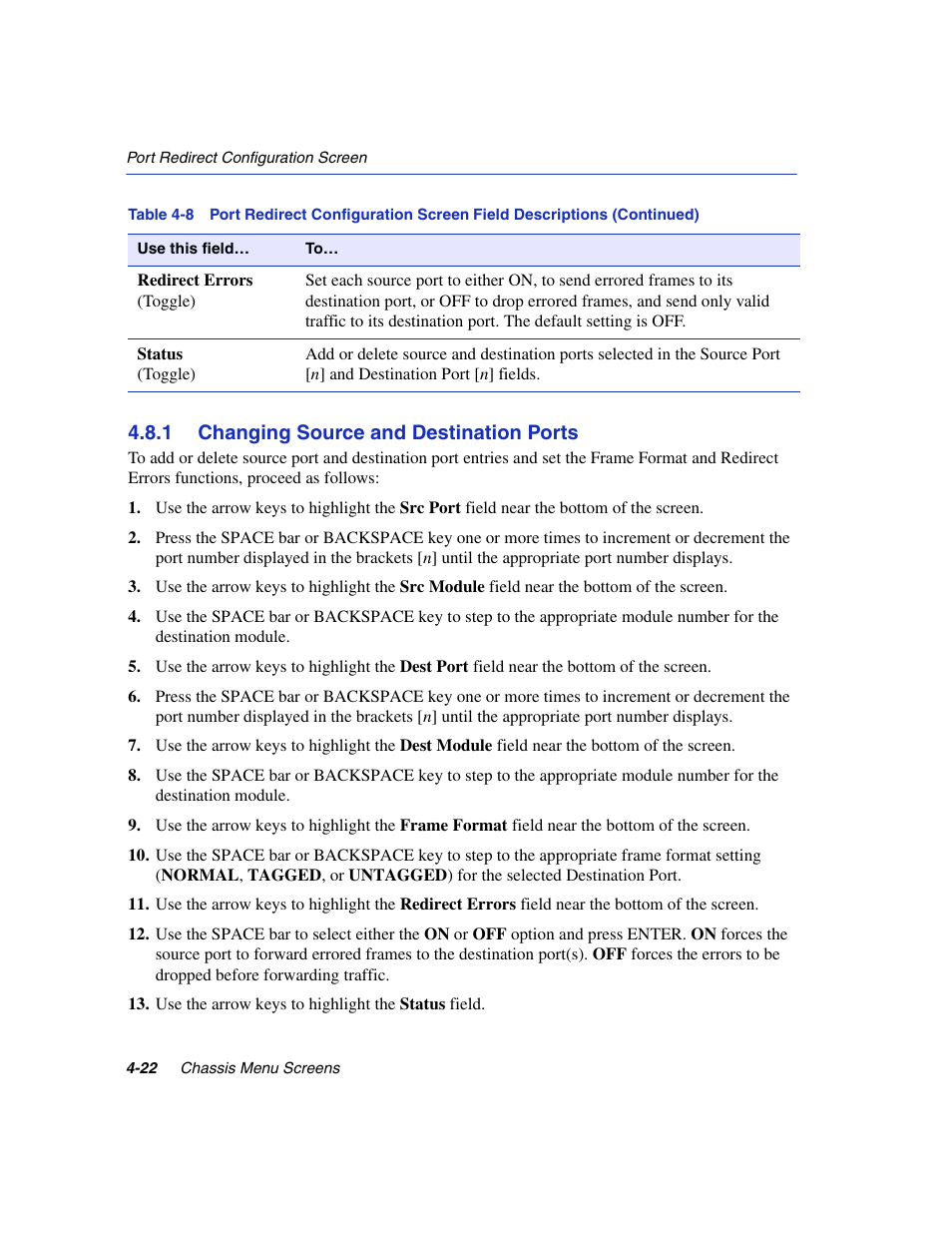 1 changing source and destination ports, Changing source and destination ports -22 | Enterasys Networks 6H2xx User Manual | Page 122 / 430