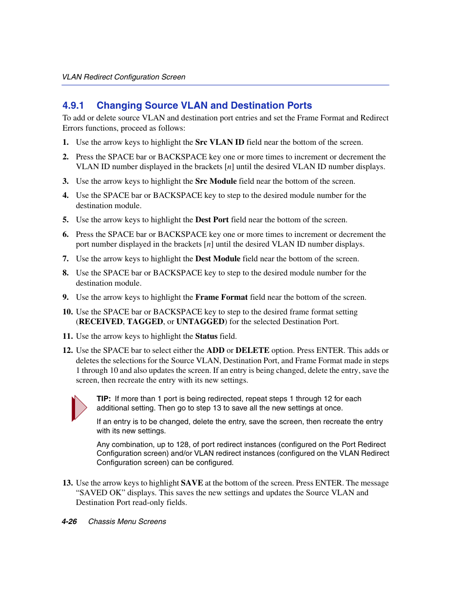 1 changing source vlan and destination ports, Changing source vlan and destination ports -26 | Enterasys Networks 6H2xx User Manual | Page 126 / 430