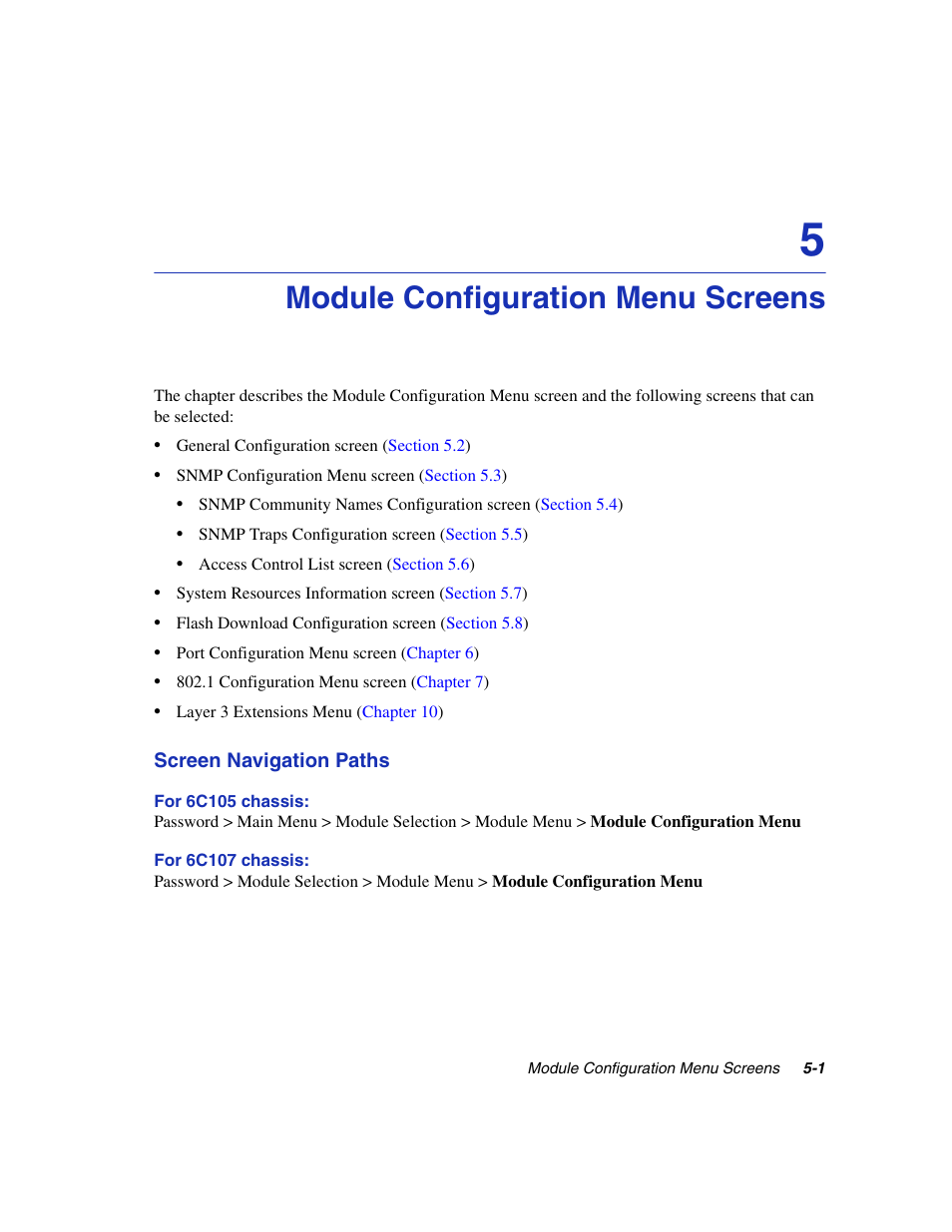 Module configuration menu screens, Chapter 5, Ibed in | Enterasys Networks 6H2xx User Manual | Page 127 / 430