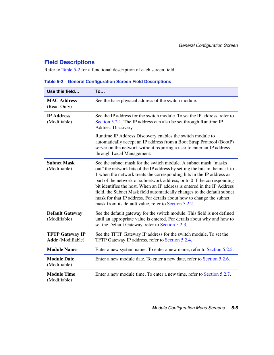General configuration screen field descriptions, Field descriptions | Enterasys Networks 6H2xx User Manual | Page 131 / 430