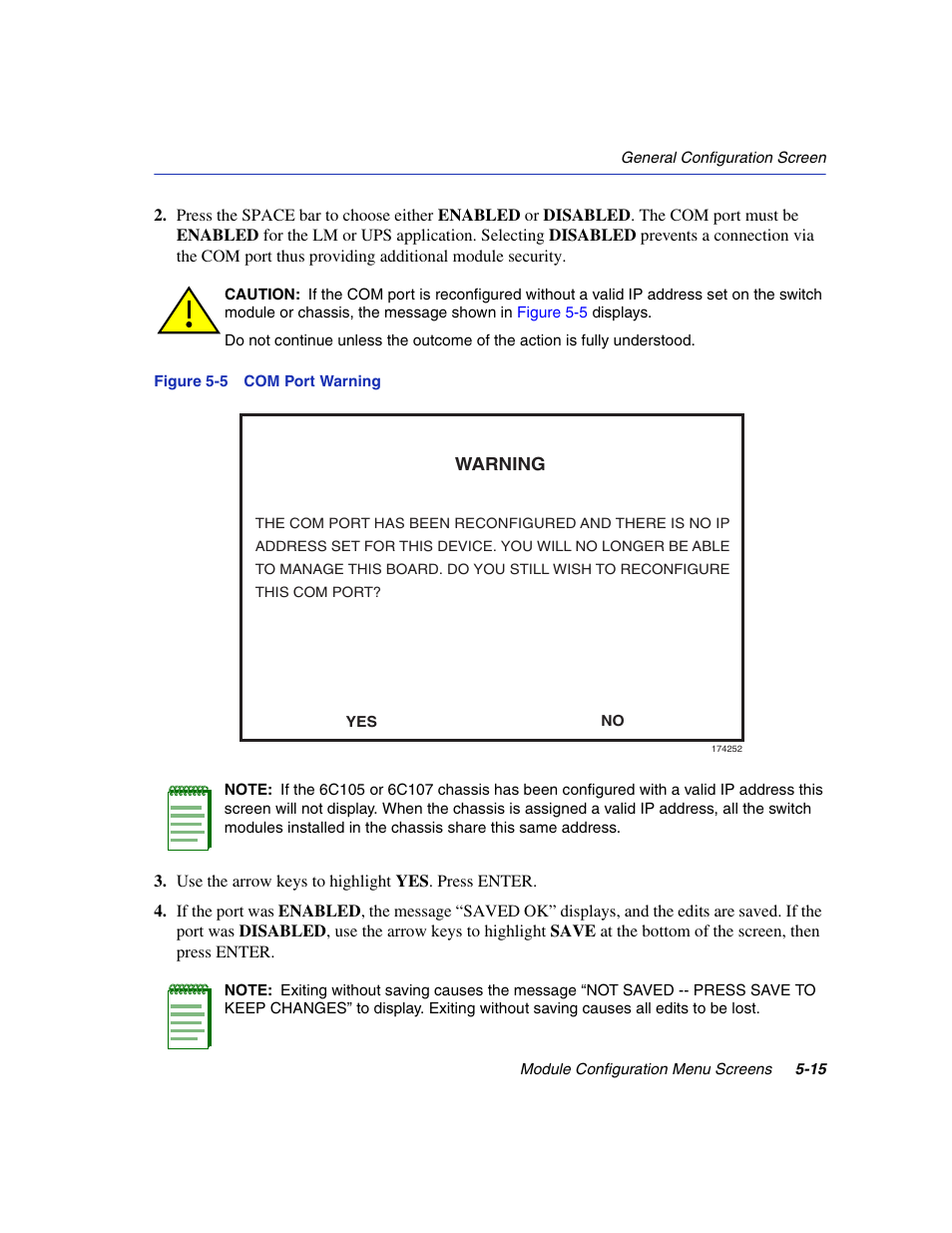 Com port warning | Enterasys Networks 6H2xx User Manual | Page 141 / 430