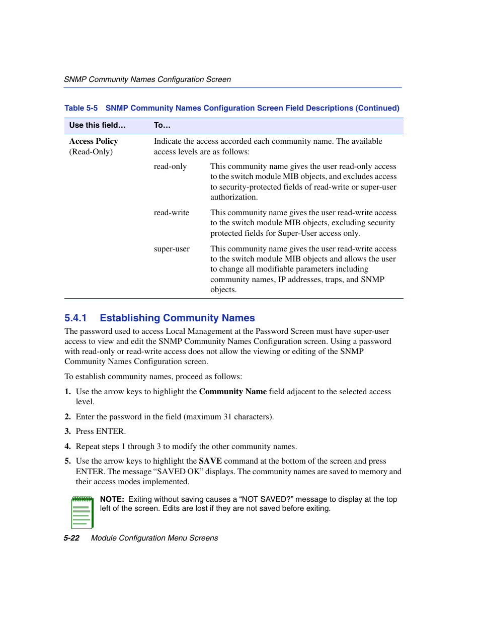 1 establishing community names, Establishing community names -22 | Enterasys Networks 6H2xx User Manual | Page 148 / 430
