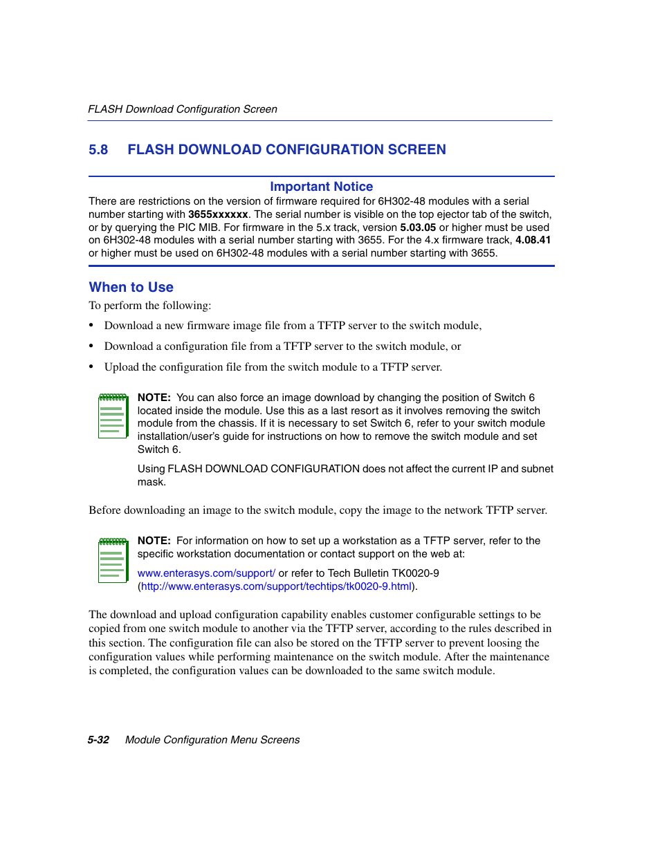 8 flash download configuration screen, Flash download configuration screen -32, Flash download configuration | Section 5.8 | Enterasys Networks 6H2xx User Manual | Page 158 / 430