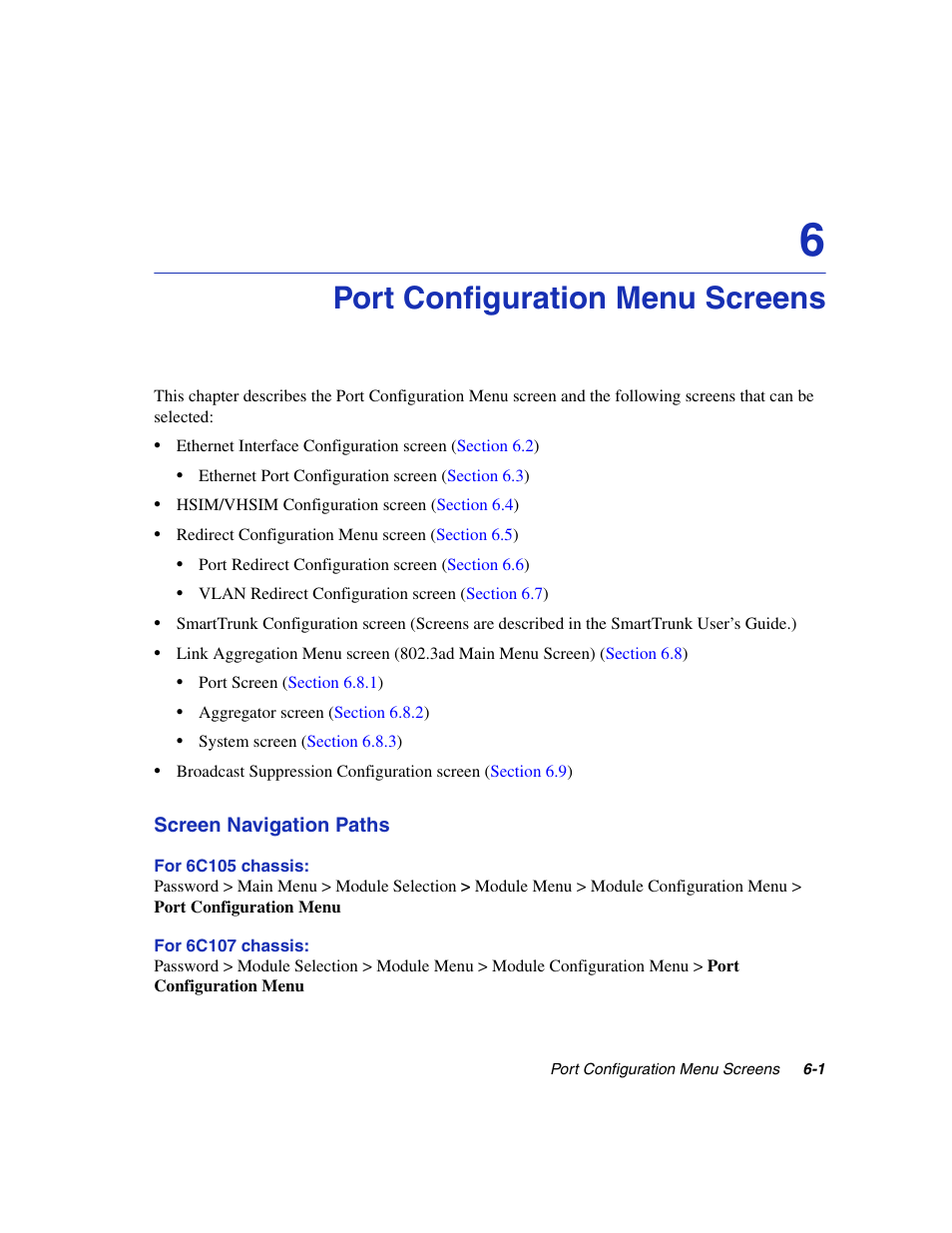 Port configuration menu screens, Chapter 6 | Enterasys Networks 6H2xx User Manual | Page 165 / 430