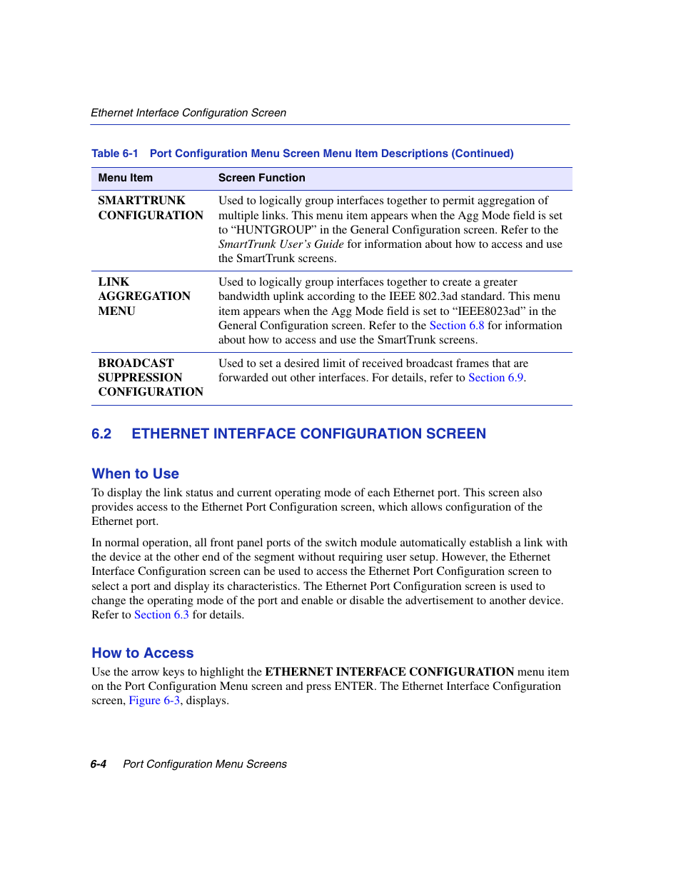 2 ethernet interface configuration screen, Ethernet interface configuration screen -4, Ethernet interface | Configuration, Section 6.2, R details, refer to | Enterasys Networks 6H2xx User Manual | Page 168 / 430