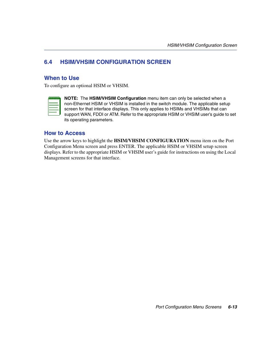 4 hsim/vhsim configuration screen, Hsim/vhsim configuration screen -13, Hsim/vhsim | Configuration, Section 6.4, R details, refer to | Enterasys Networks 6H2xx User Manual | Page 177 / 430