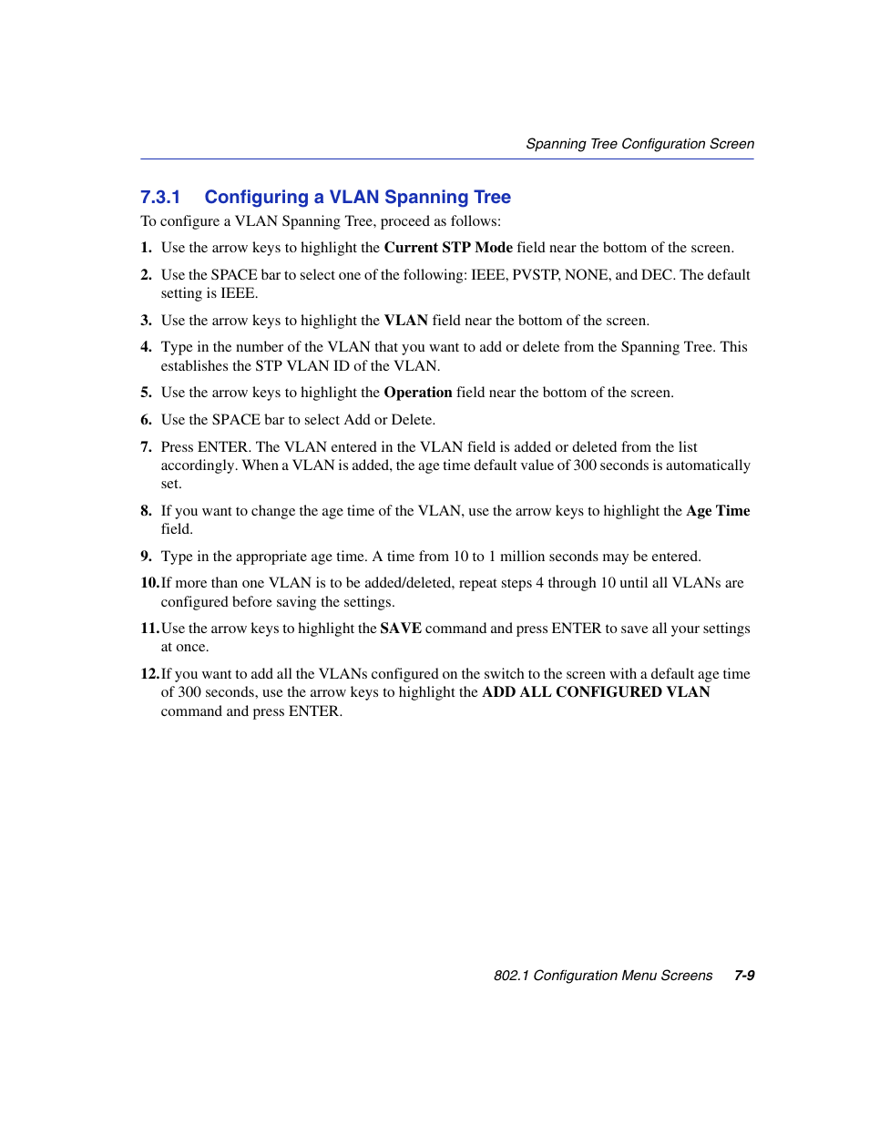 1 configuring a vlan spanning tree, Configuring a vlan spanning tree -9 | Enterasys Networks 6H2xx User Manual | Page 221 / 430