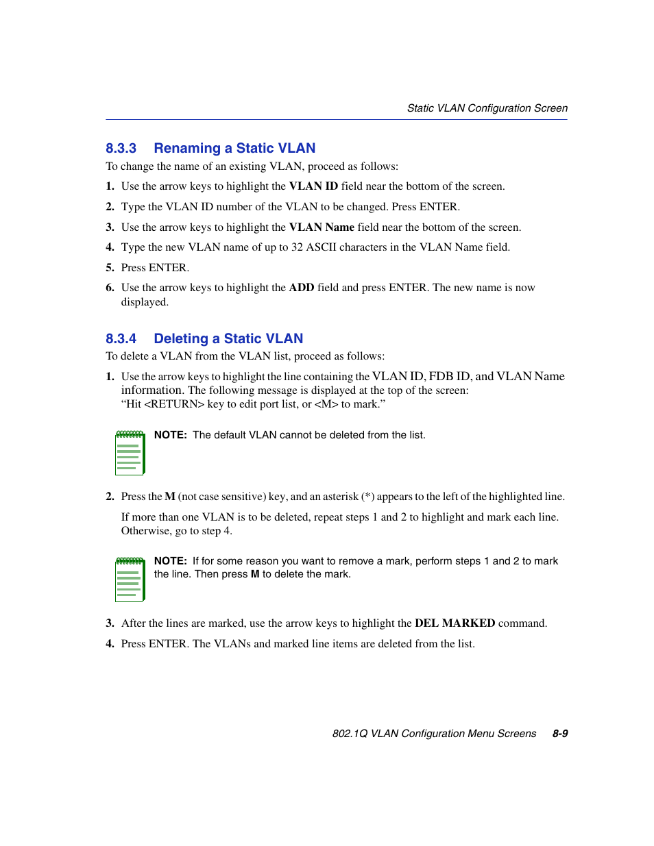 3 renaming a static vlan, 4 deleting a static vlan, Renaming a static vlan -9 | Deleting a static vlan -9 | Enterasys Networks 6H2xx User Manual | Page 235 / 430