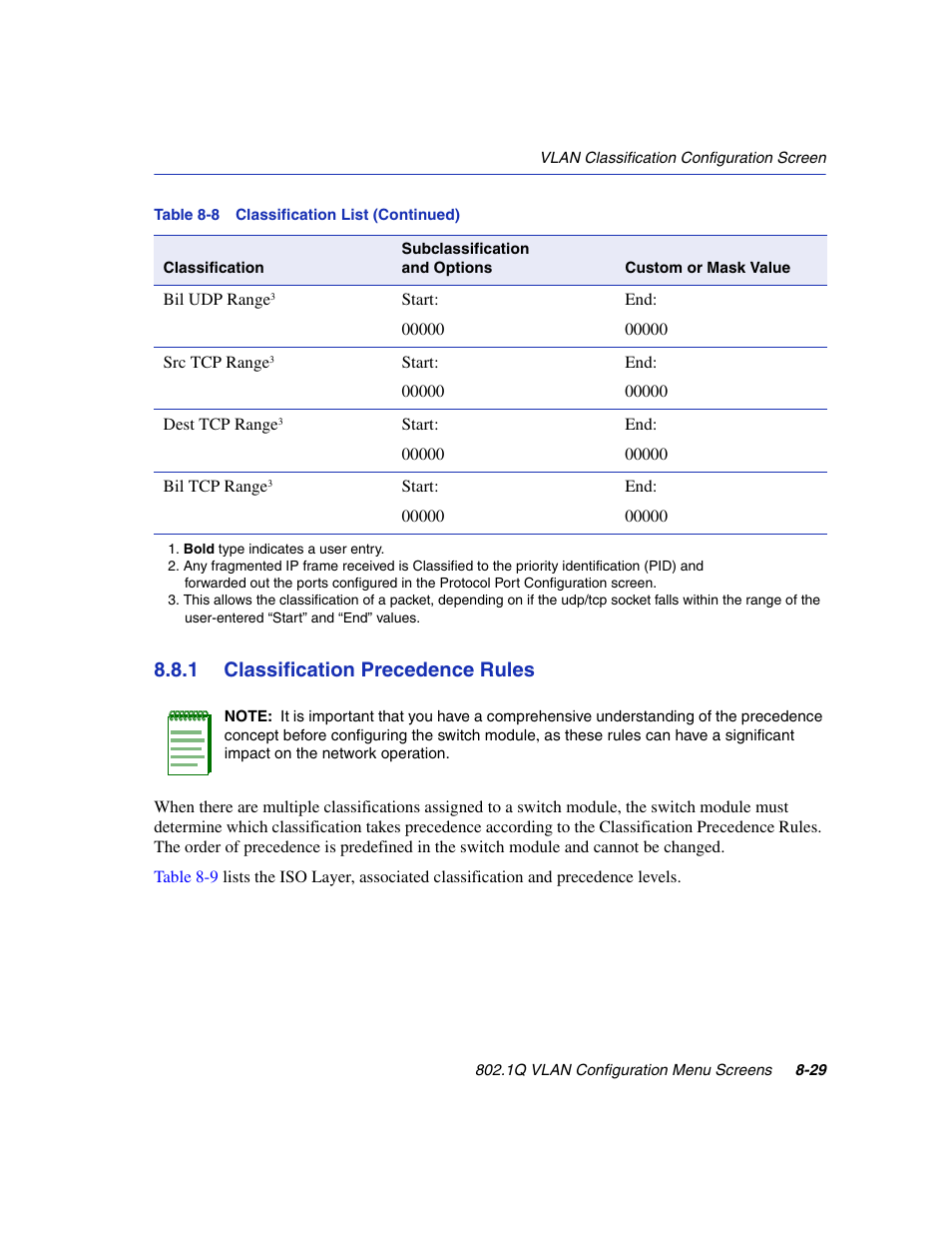 1 classification precedence rules, Classification precedence rules -29, Section 8.8.1 | Enterasys Networks 6H2xx User Manual | Page 255 / 430