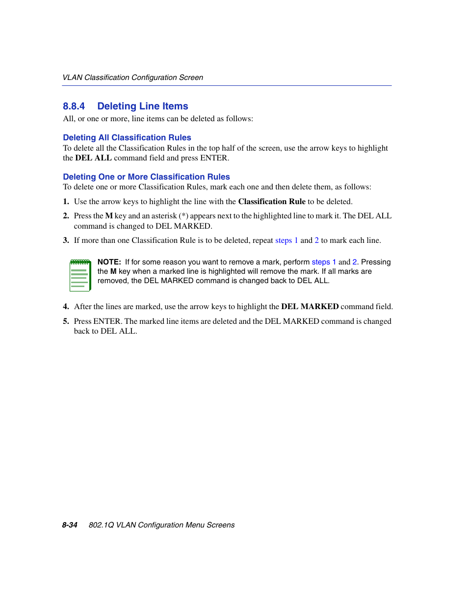4 deleting line items, Deleting line items -34, O commands, refer to | Section 8.8.4 | Enterasys Networks 6H2xx User Manual | Page 260 / 430
