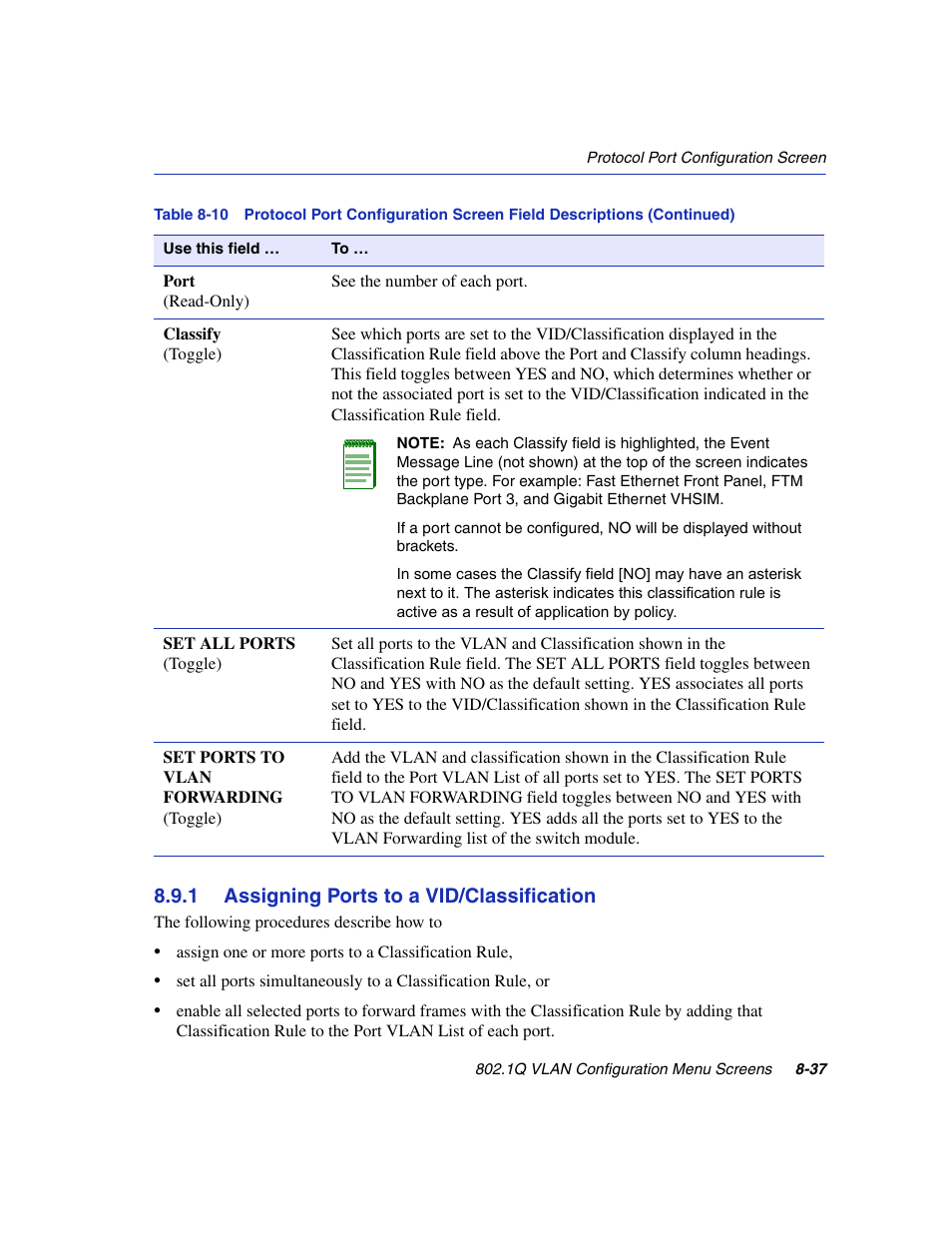 1 assigning ports to a vid/classification, Assigning ports to a vid/classification -37 | Enterasys Networks 6H2xx User Manual | Page 263 / 430