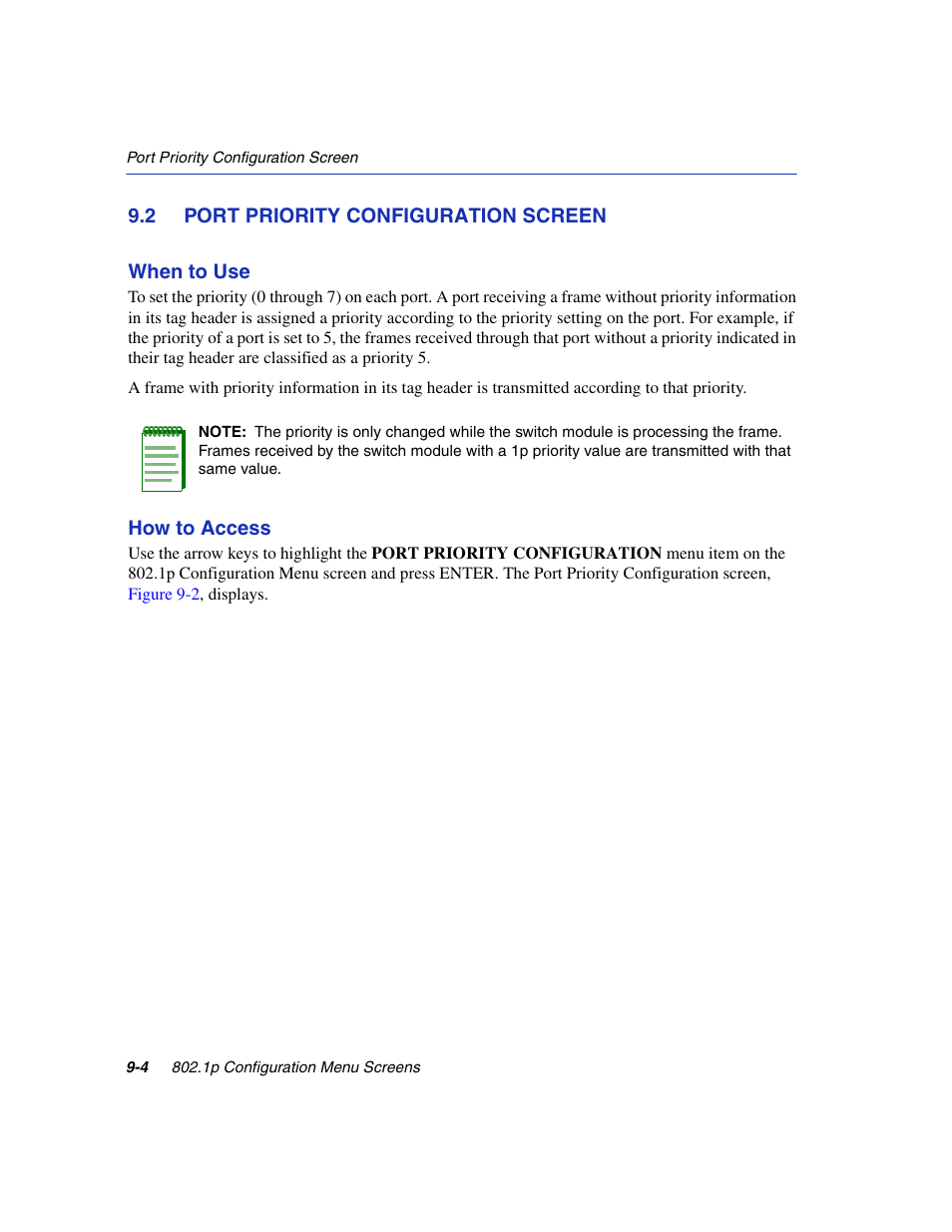 2 port priority configuration screen, Port priority configuration screen -4, Port priority | Configuration, Iguration screen, Section 9.2 | Enterasys Networks 6H2xx User Manual | Page 268 / 430