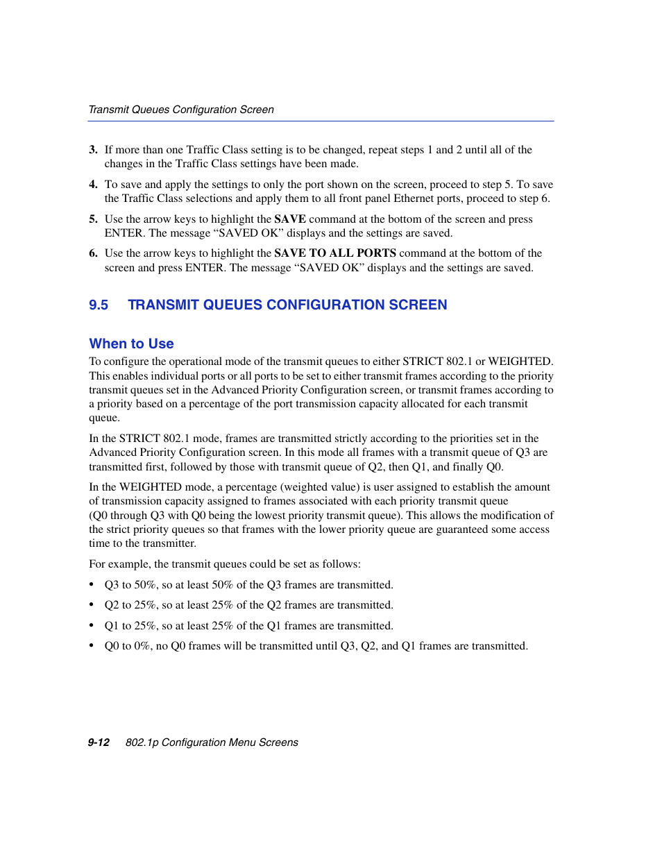 5 transmit queues configuration screen, Transmit queues configuration screen -12, Transmit queues | Configuration, Section 9.5, R details, refer to | Enterasys Networks 6H2xx User Manual | Page 276 / 430