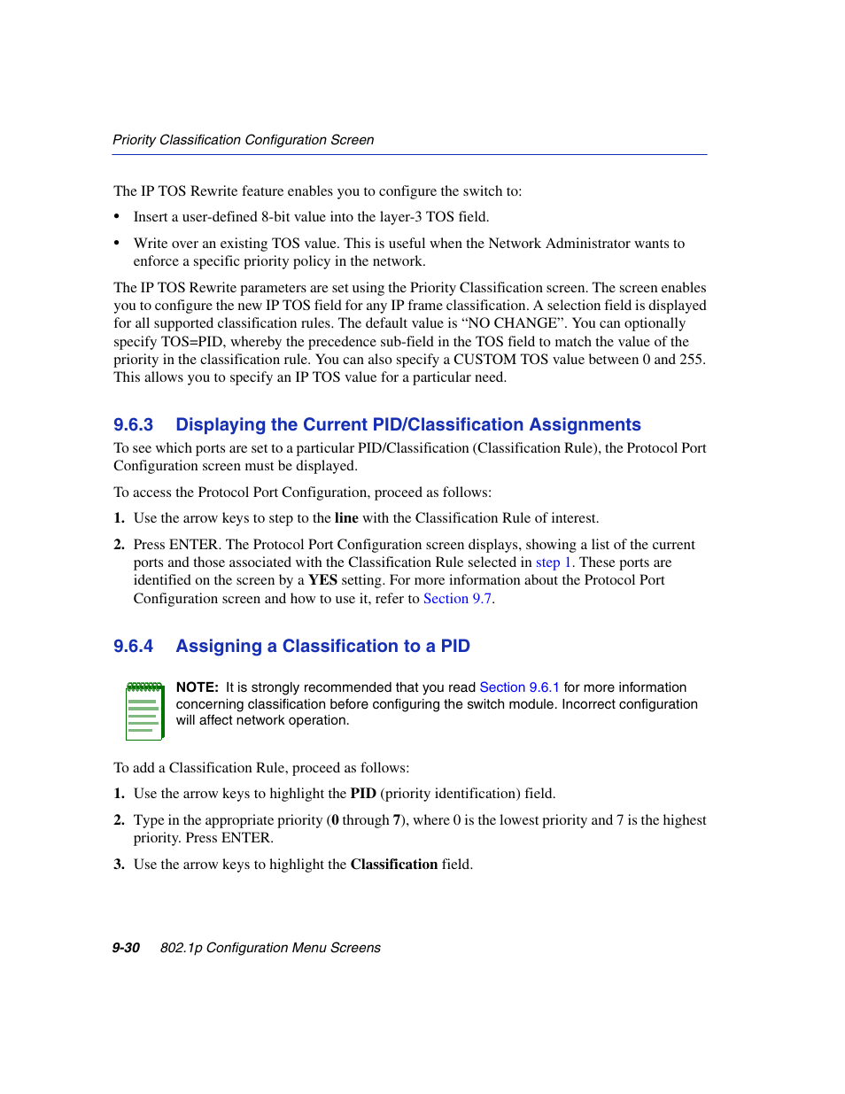 4 assigning a classification to a pid, Assigning a classification to a pid -30, Section 9.6.4 | Enterasys Networks 6H2xx User Manual | Page 294 / 430