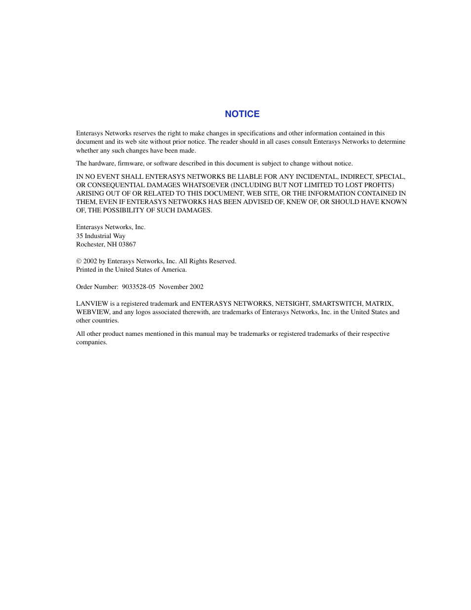 Notice | Enterasys Networks 6H2xx User Manual | Page 3 / 430