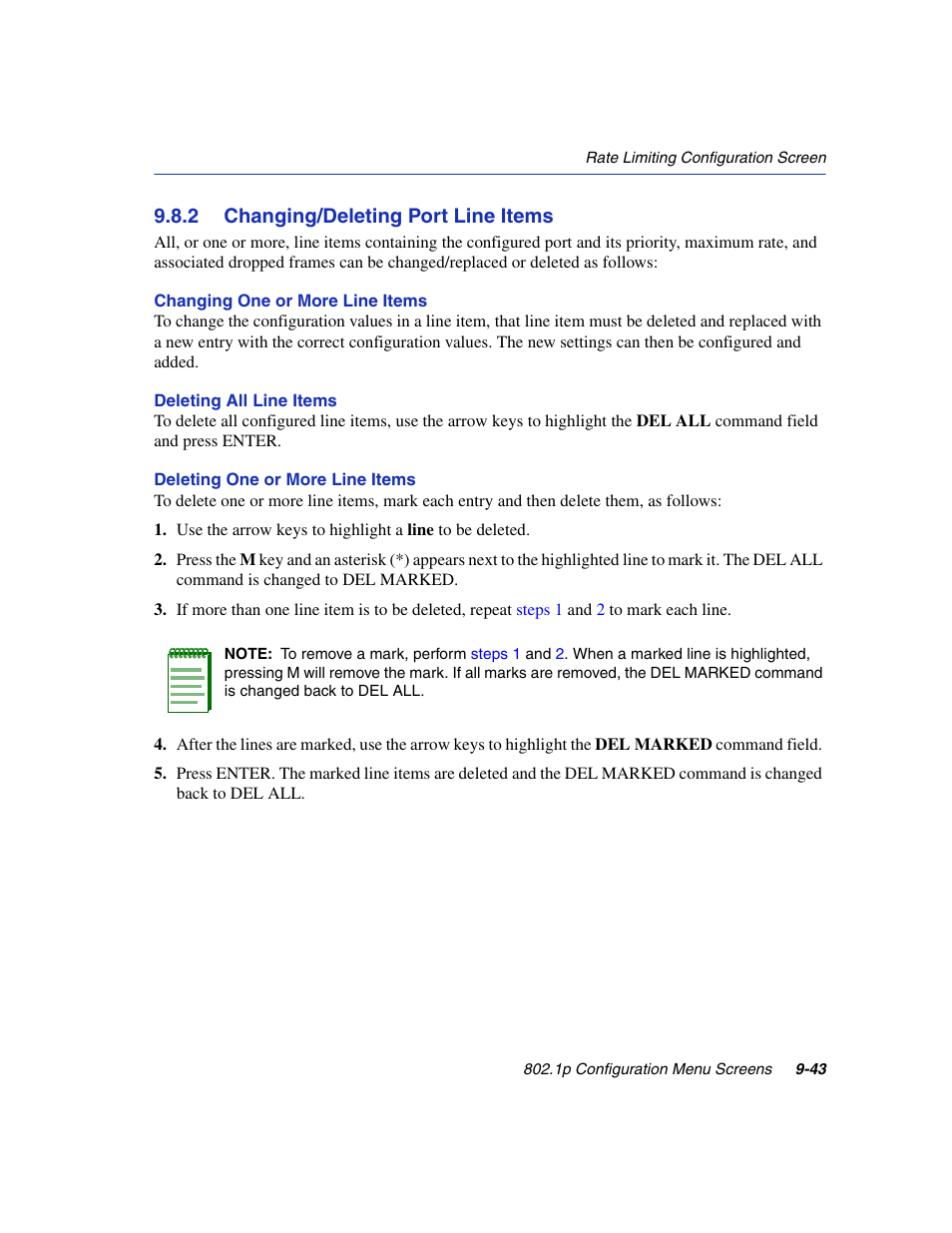 2 changing/deleting port line items, Changing/deleting port line items -43, Section 9.8.2 | Enterasys Networks 6H2xx User Manual | Page 307 / 430