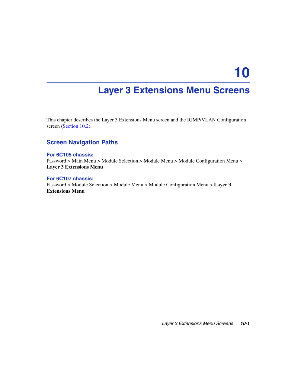 Layer 3 extensions menu screens, Chapter 10, Module | Refer to | Enterasys Networks 6H2xx User Manual | Page 311 / 430