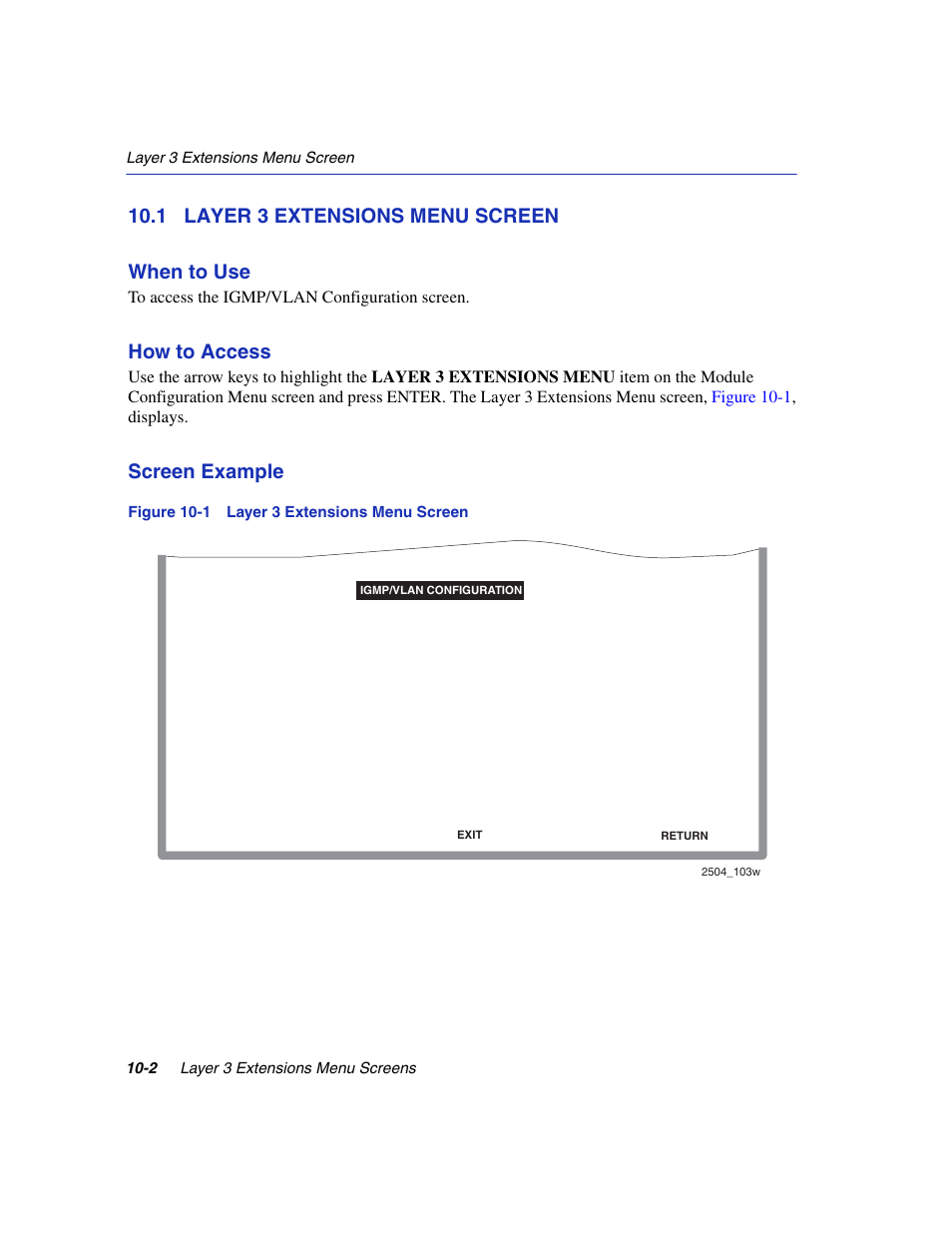 1 layer 3 extensions menu screen, Layer 3 extensions menu screen -2, Layer 3 extensions menu screen | Layer 3 extensions menu, 1 layer 3 extensions menu screen when to use, How to access, Screen example | Enterasys Networks 6H2xx User Manual | Page 312 / 430