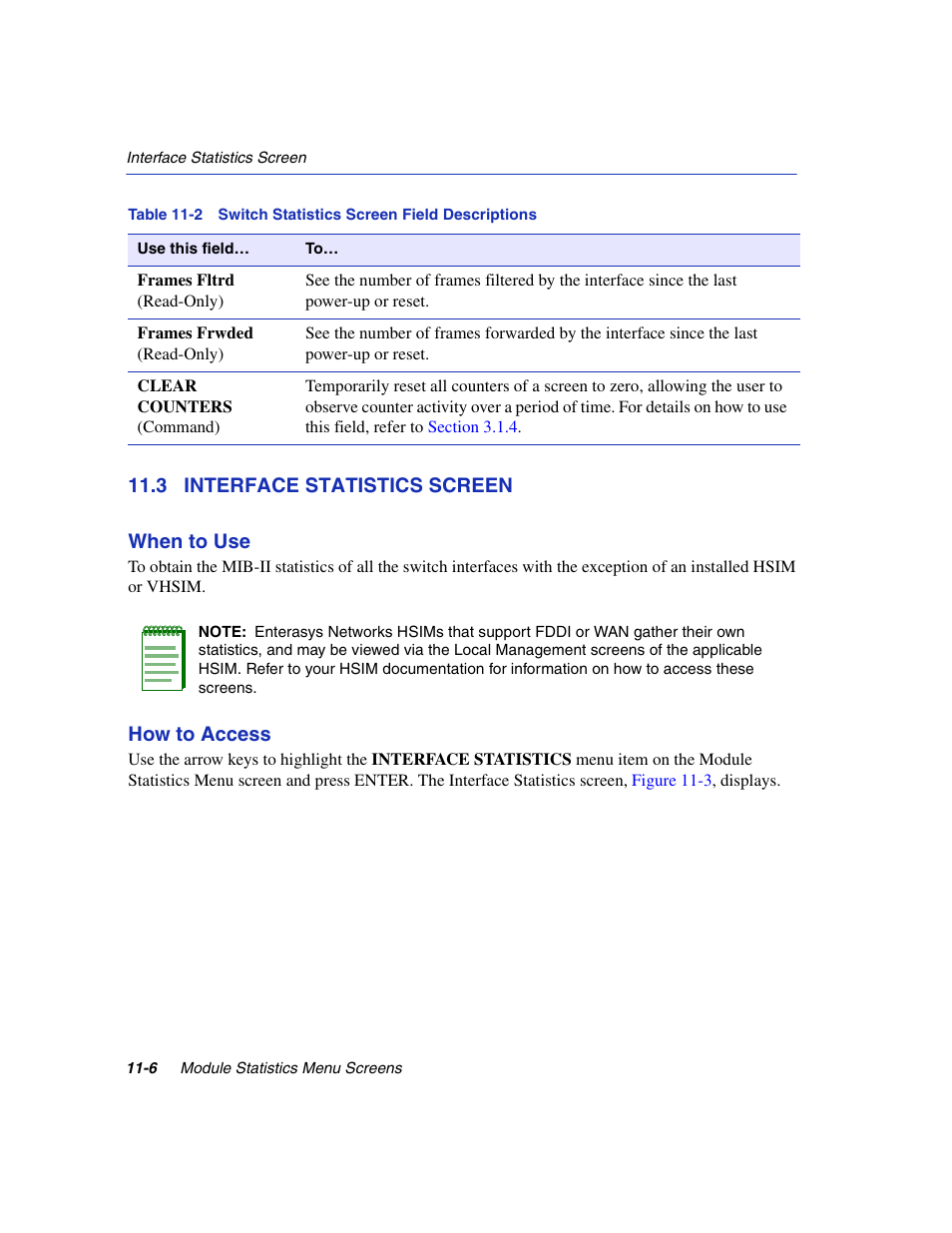 3 interface statistics screen, Interface statistics screen -6, Interface statistics | Section 11.3 | Enterasys Networks 6H2xx User Manual | Page 324 / 430