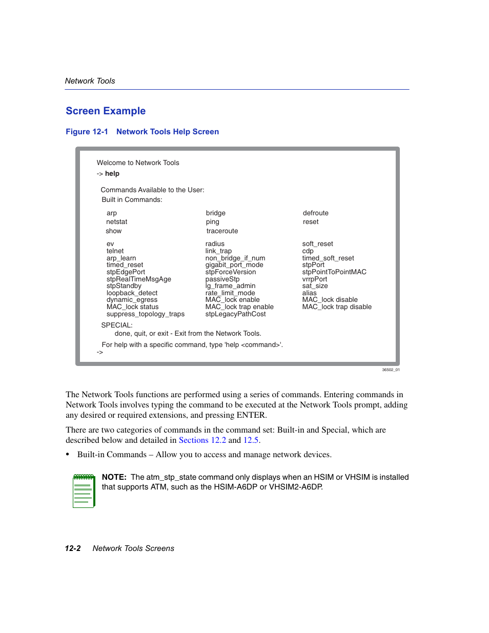 Network tools help screen, Screen example | Enterasys Networks 6H2xx User Manual | Page 336 / 430