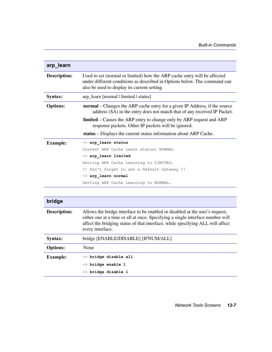 Arp_learn, Bridge | Enterasys Networks 6H2xx User Manual | Page 341 / 430