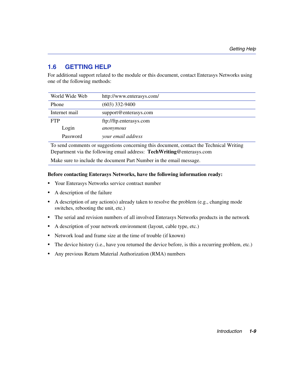 6 getting help, Getting help -9 | Enterasys Networks 6H2xx User Manual | Page 35 / 430