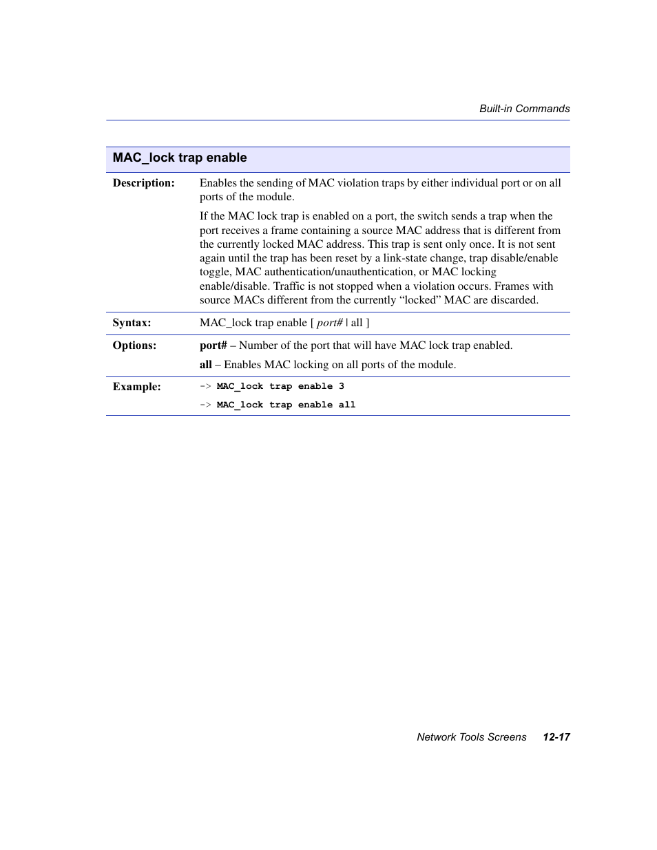 Mac_lock trap enable | Enterasys Networks 6H2xx User Manual | Page 351 / 430