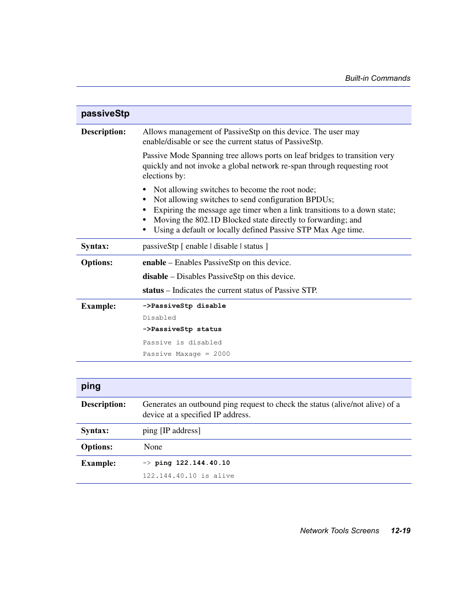 Passivestp, Ping | Enterasys Networks 6H2xx User Manual | Page 353 / 430