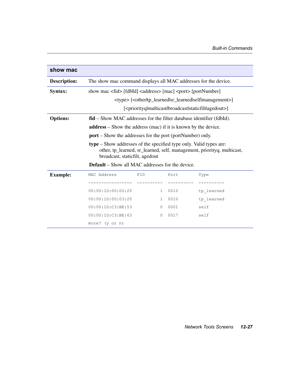Show mac | Enterasys Networks 6H2xx User Manual | Page 361 / 430